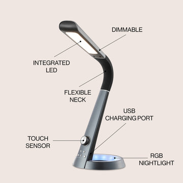Milton 19" Aluminum Contemporary Minimalist Adjustable Head Dimmable USB Charging LED Task Lamp - JONATHAN Y